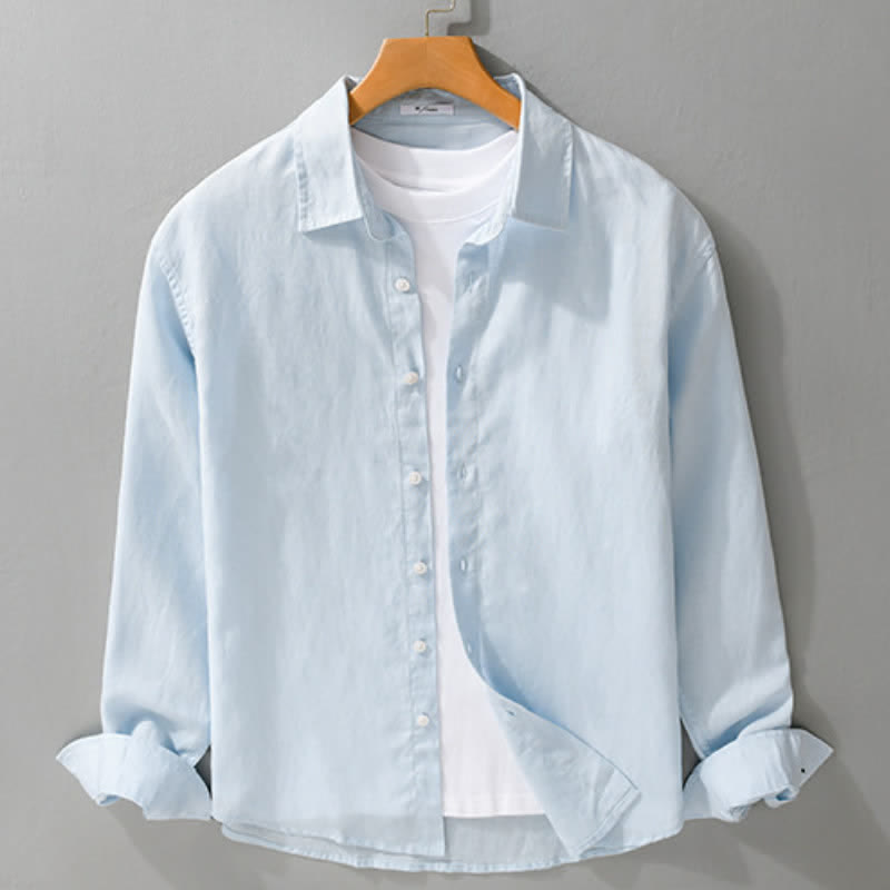 Buddha Stones Spring Fall Casual Minimalist Button-Up Solid Men's Long Sleeve Shirts - image 13