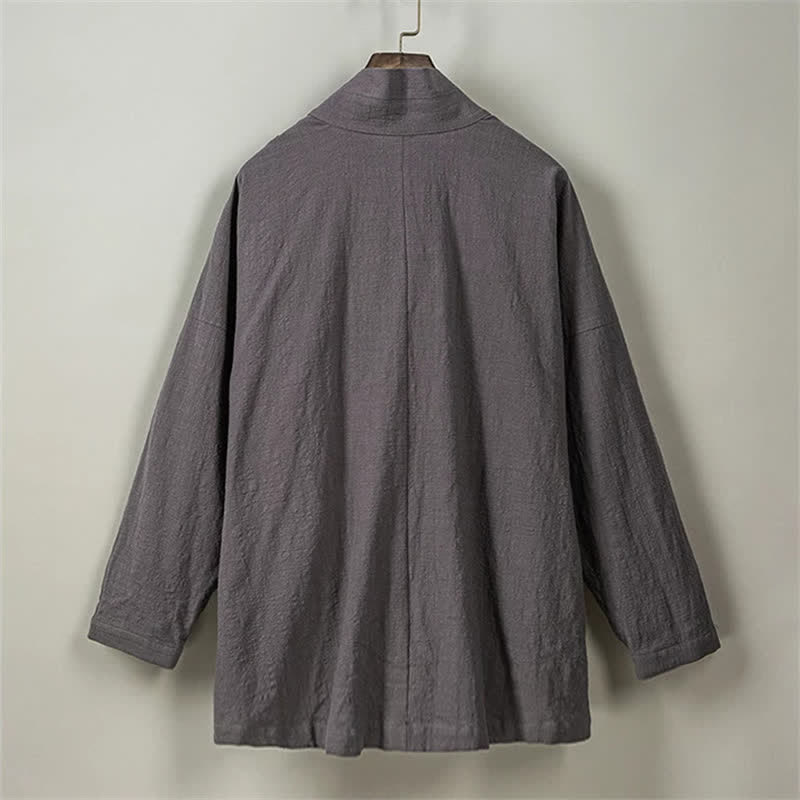 Buddha Stones Fall Winter Tang Style Minimalist Drawstring Solid Cotton Men's Kimono With Pockets - image 27