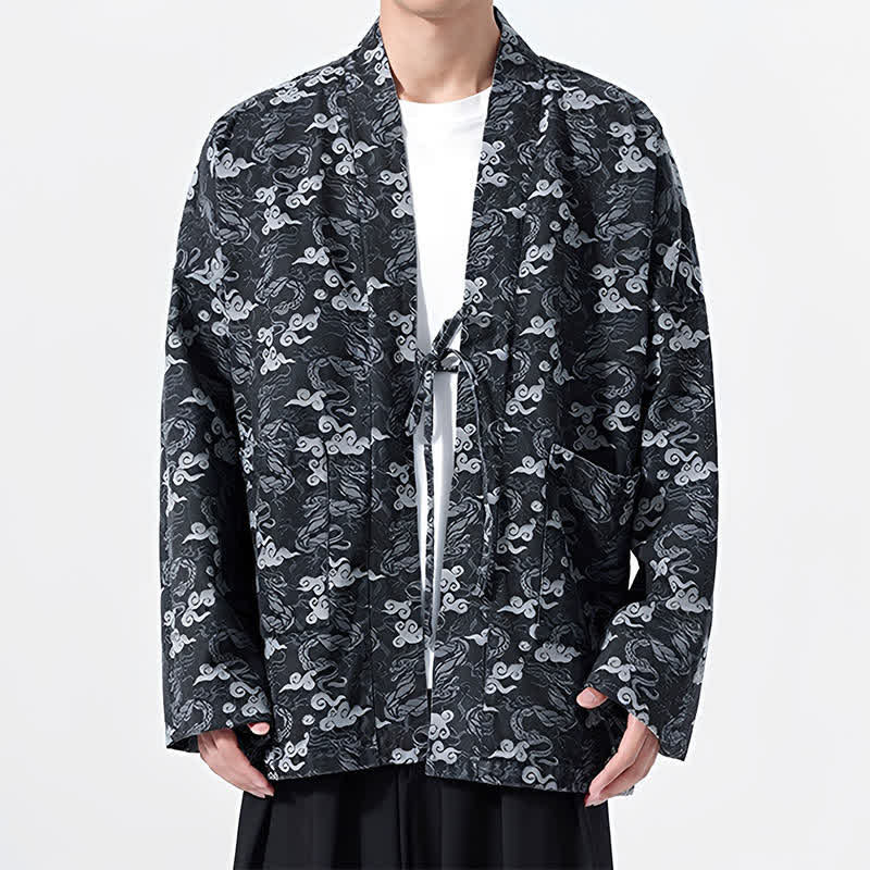 Buddha Stones Spring Fall Casual Drawstring Abstract Clouds Cotton Men's Kimono - image 15