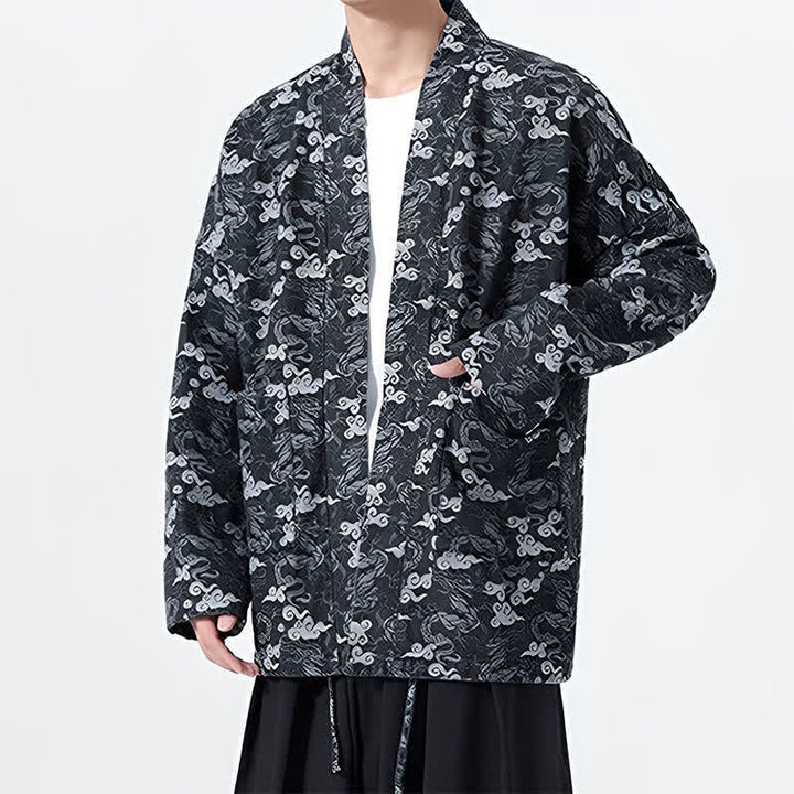 Buddha Stones Spring Fall Casual Drawstring Abstract Clouds Cotton Men's Kimono - image 12