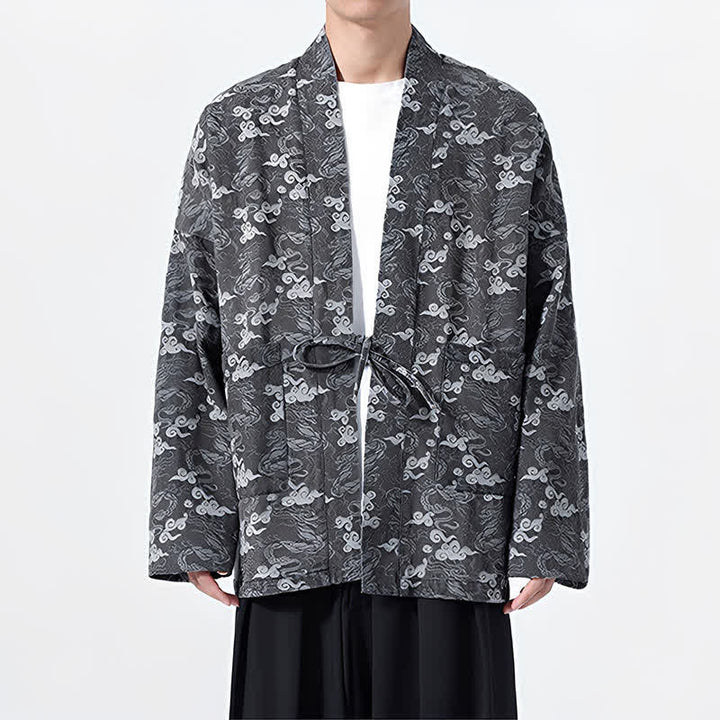 Buddha Stones Spring Fall Casual Drawstring Abstract Clouds Cotton Men's Kimono - image 27