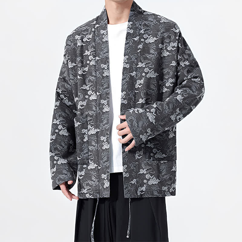 Buddha Stones Spring Fall Casual Drawstring Abstract Clouds Cotton Men's Kimono - image 24