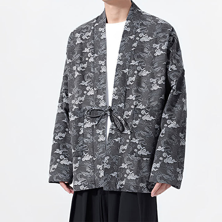Buddha Stones Spring Fall Casual Drawstring Abstract Clouds Cotton Men's Kimono - image 28