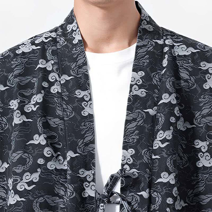 Buddha Stones Spring Fall Casual Drawstring Abstract Clouds Cotton Men's Kimono - image 17