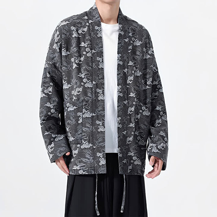 Buddha Stones Spring Fall Casual Drawstring Abstract Clouds Cotton Men's Kimono - image 22