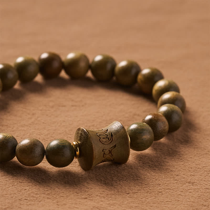 Buddha Stones Green Sandalwood Meditation Round Bead Bracelet - image 4