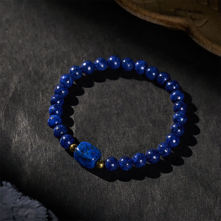 Buddha Stones Lapis Lazuli Minimalist Stretch Bead Wisdom Bracelet - image 2
