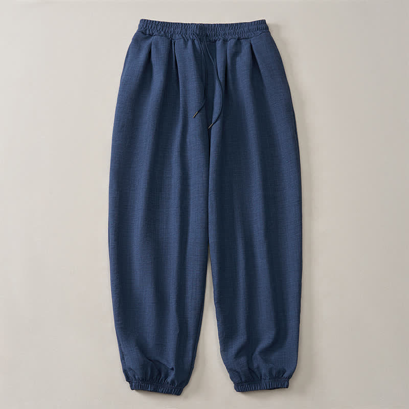 Buddha Stones Spring Basic Retro Drawstring Solid Long Pants Men's Harem Pants With Pockets - image 3