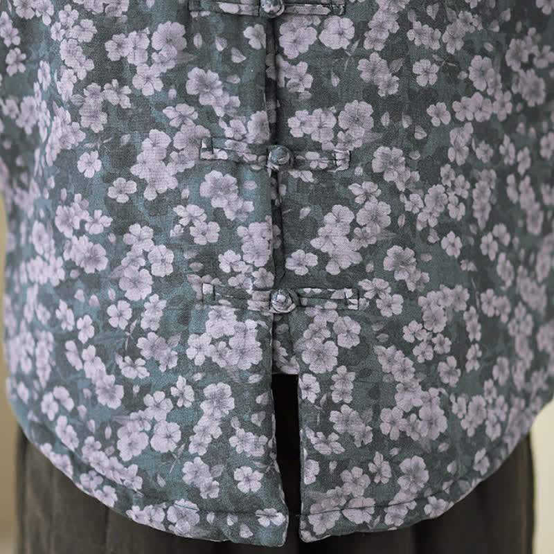 Buddha Stones Winter Vintage Tang Style Frog Button Floral Print Women's Jacket - image 9