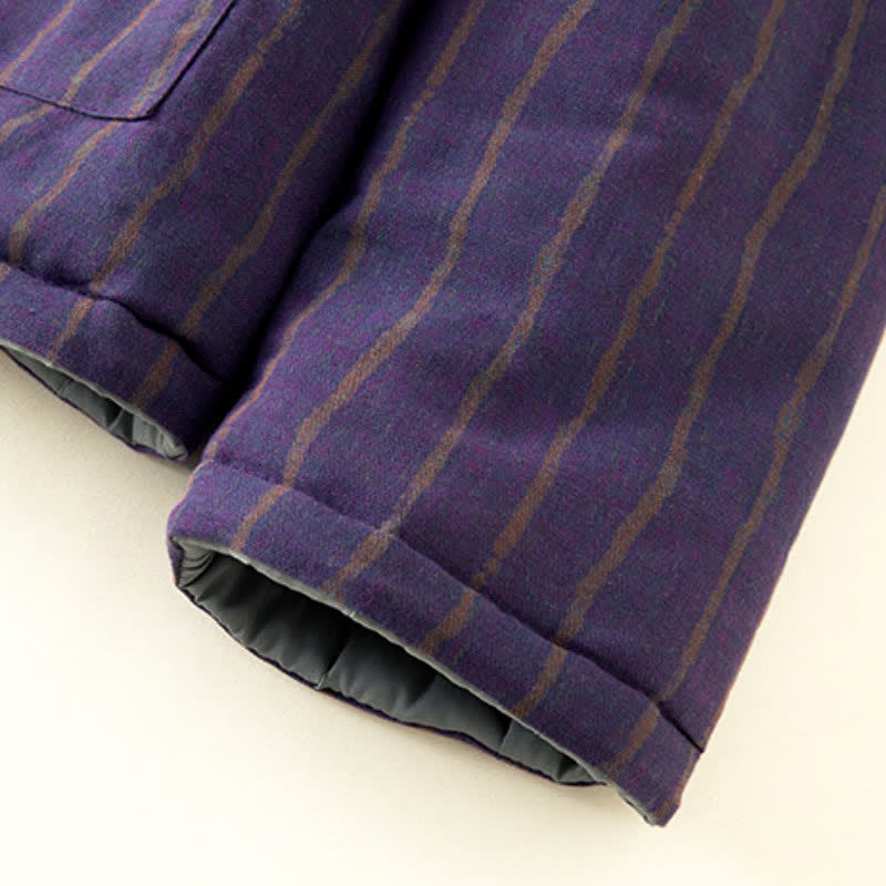 Buddha Stones Winter Casual Tang Style Frog Button Purple Striped Women's Jacket With Pockets - image 9