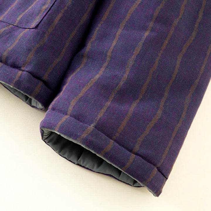 Buddha Stones Winter Casual Tang Style Frog Button Purple Striped Women's Jacket With Pockets - image 9
