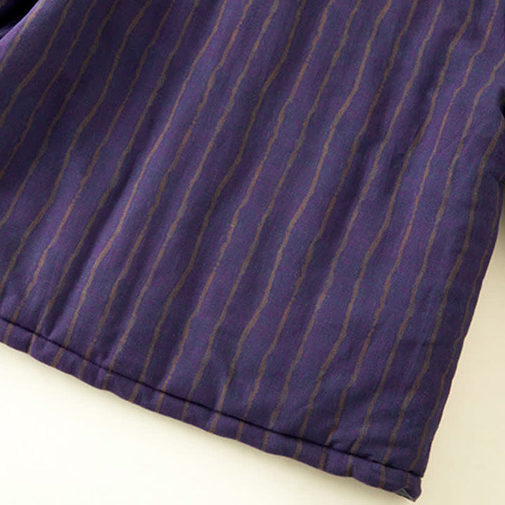 Buddha Stones Winter Casual Tang Style Frog Button Purple Striped Women's Jacket With Pockets - image 11