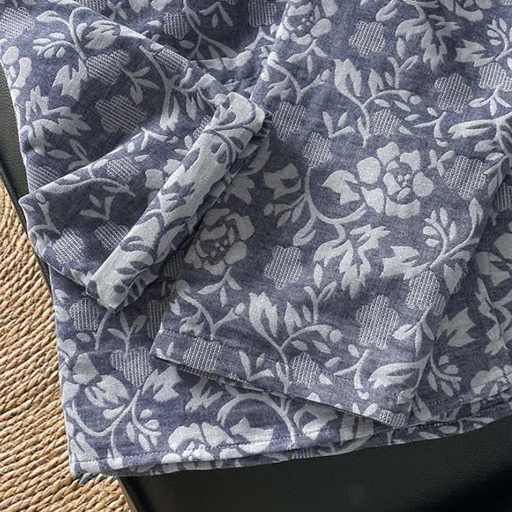 Buddha Stones Fall Tang Style Vintage Frog Button Floral Women's Long Sleeve Shirts With Pockets - image 5