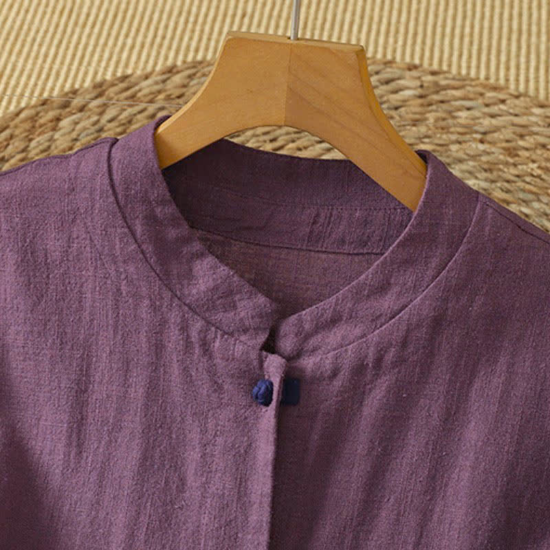 Buddha Stones Fall Casual Vintage Tang Style Button-Up Solid Women's Long Sleeve Shirts With Pockets - image 11