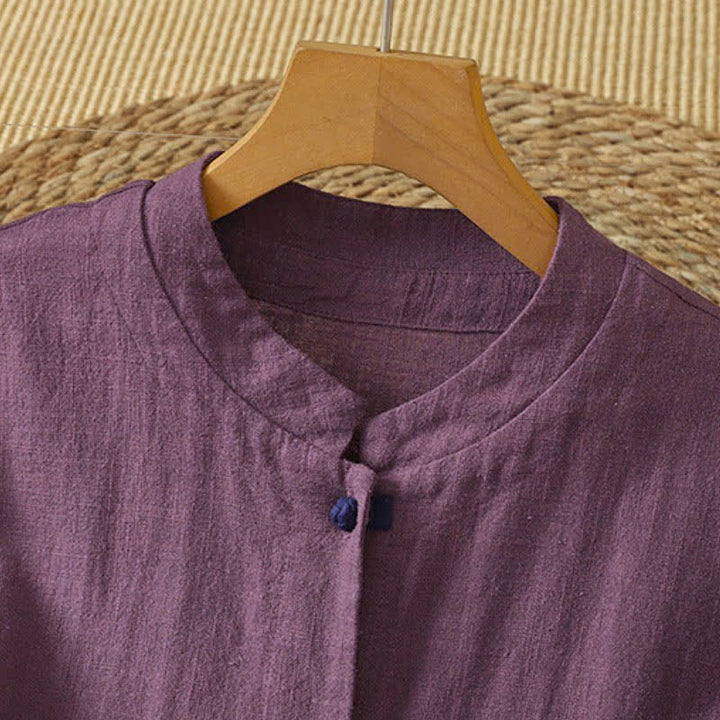 Buddha Stones Fall Casual Vintage Tang Style Button-Up Solid Women's Long Sleeve Shirts With Pockets - image 11