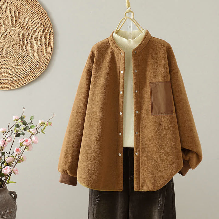 Buddha Stones Winter Casual Tang Style Mandarin Collar Solid Women's Jacket With Pocket - Peru - US8-10，UK/AU12-14，EU40-42 (2XL) - image 0