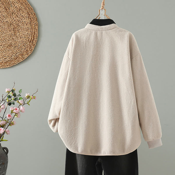 Buddha Stones Winter Casual Tang Style Mandarin Collar Solid Women's Jacket With Pocket - image 7