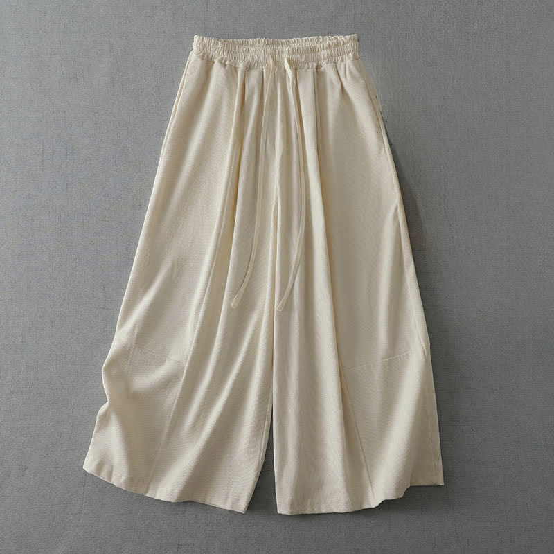 Buddha Stones Spring Summer Casual Drawstring Solid Capri Pants Women's Wide Leg Pants With Pocket - AntiqueWhite - US6, UK/AU10, EU38 (XL) - image 8