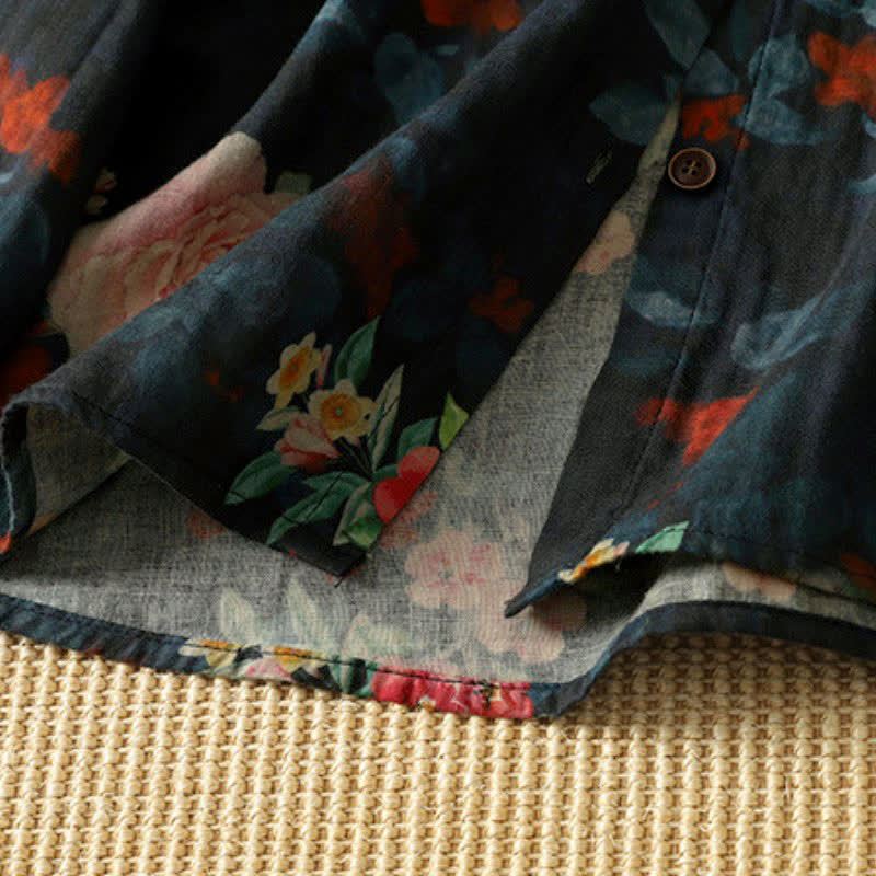 Buddha Stones Fall Elegant Vintage Tang Style Button-Up Mandarin Collar Floral Women's Long Sleeve Shirts - image 3