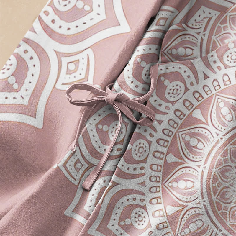 Buddha Stones Cotton White Mandala Print Hanfu Style Wrap V-Neck Lace-up Women's Long Sleeve Shirts Kimono - image 3