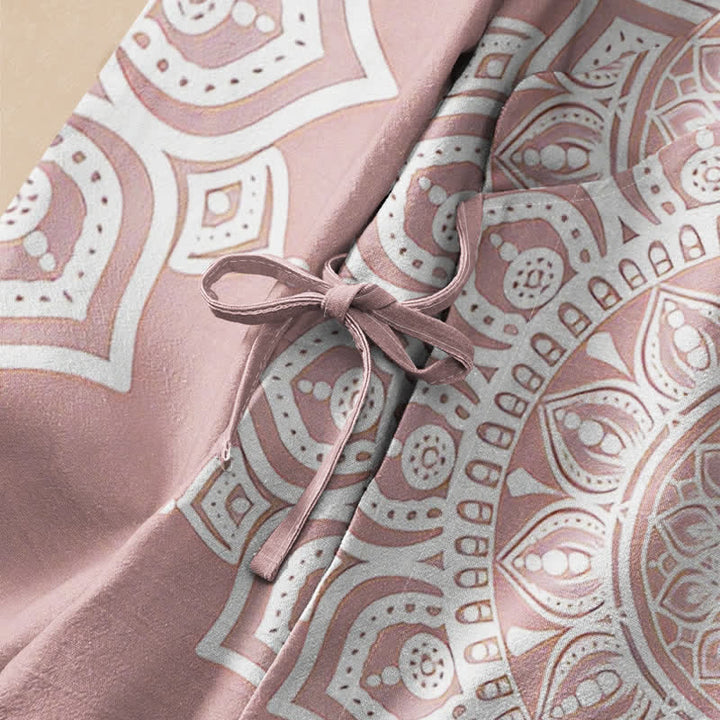 Buddha Stones Cotton White Mandala Print Hanfu Style Wrap V-Neck Lace-up Women's Long Sleeve Shirts Kimono - image 3