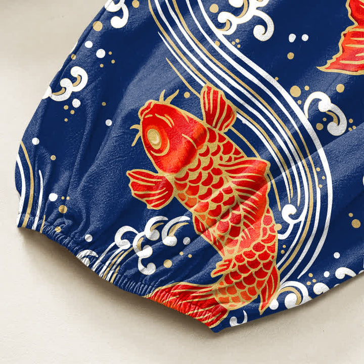 Buddha Stones Cotton Koi Wave Pattern Women's Elastic Waist Harem Pants With Side Pockets - image 6