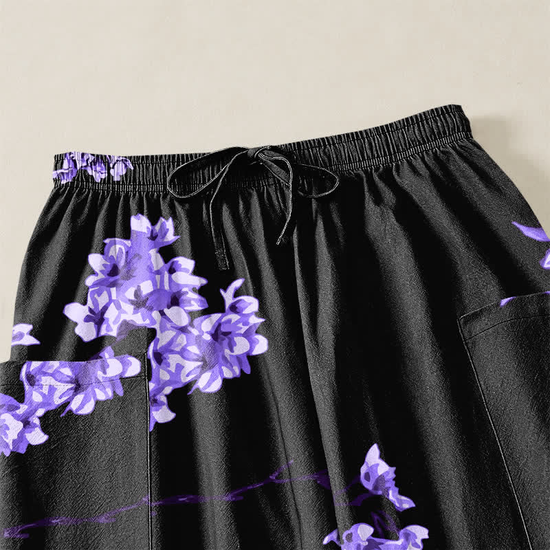 Buddha Stones Cotton Ukiyo-e Bloom Wave Pattern Women's Elastic Waist Harem Pants With Side Pockets - image 5