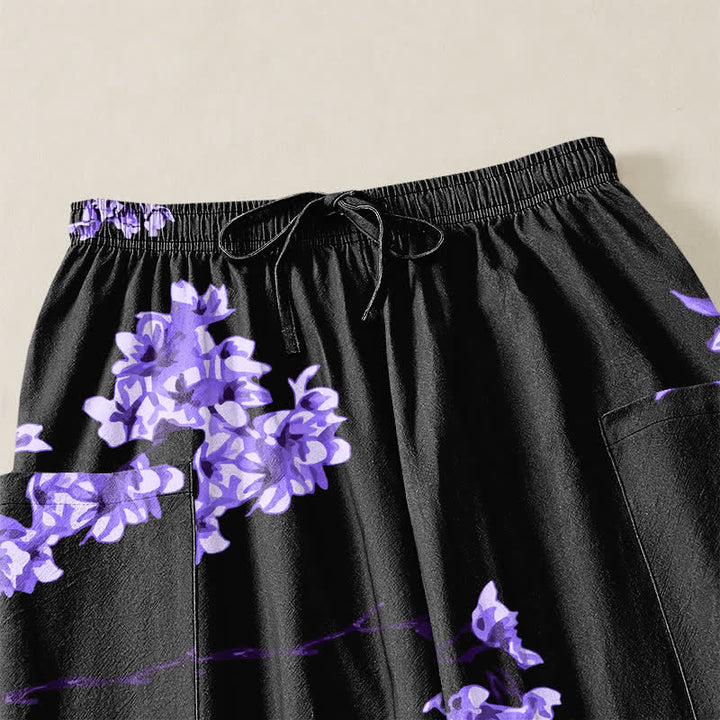 Buddha Stones Cotton Ukiyo-e Bloom Wave Pattern Women's Elastic Waist Harem Pants With Side Pockets - image 5