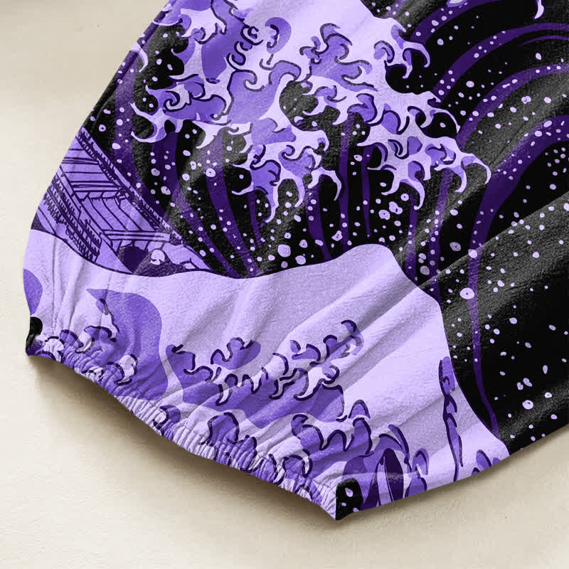 Buddha Stones Cotton Ukiyo-e Bloom Wave Pattern Women's Elastic Waist Harem Pants With Side Pockets - image 6