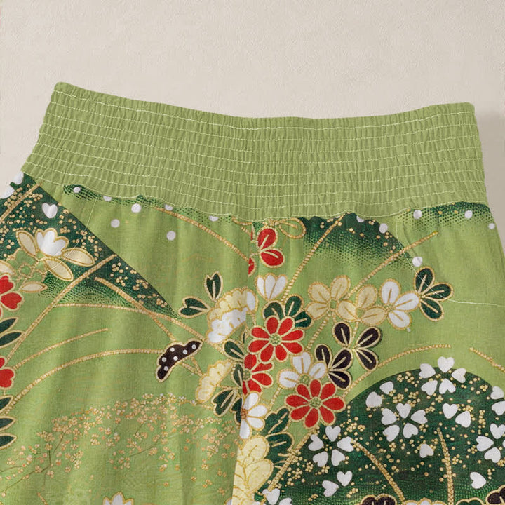 Buddha Stones Cotton Hill Blossom Pattern Pleated Elastic Waist Women's Harem Pants With Pockets - image 4