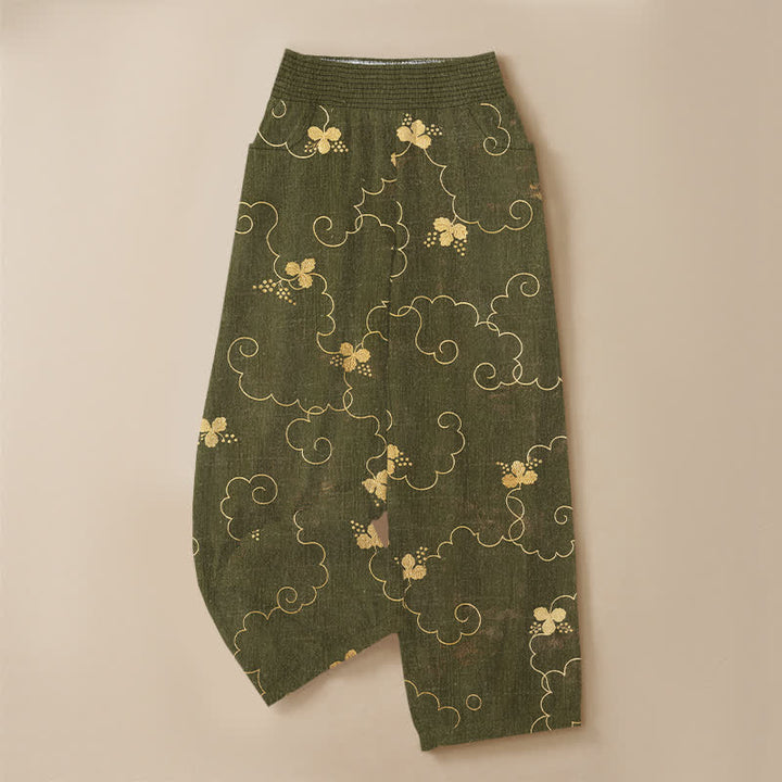 Buddha Stones Cotton Vintage Blossom Cloud Pattern Pleated Elastic Waist Women's Harem Pants With Pockets - image 13