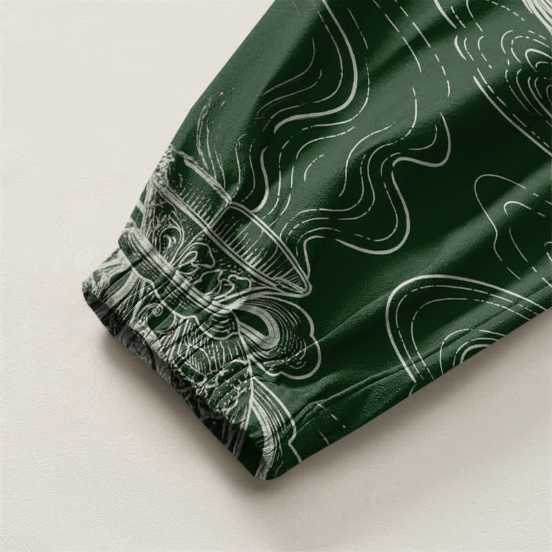 Buddha Stones Pure Cotton Auspicious Cloud Coin Script Pattern Drawstring Men's Harem Pants With Pockets - image 4