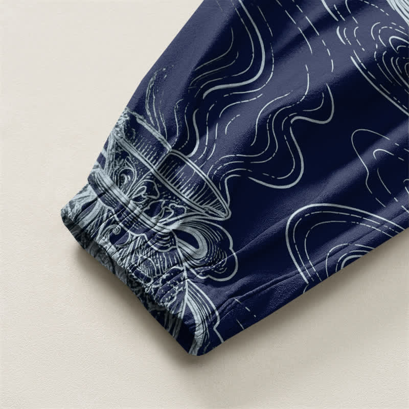 Buddha Stones Pure Cotton Auspicious Cloud Coin Script Pattern Drawstring Men's Harem Pants With Pockets - image 16