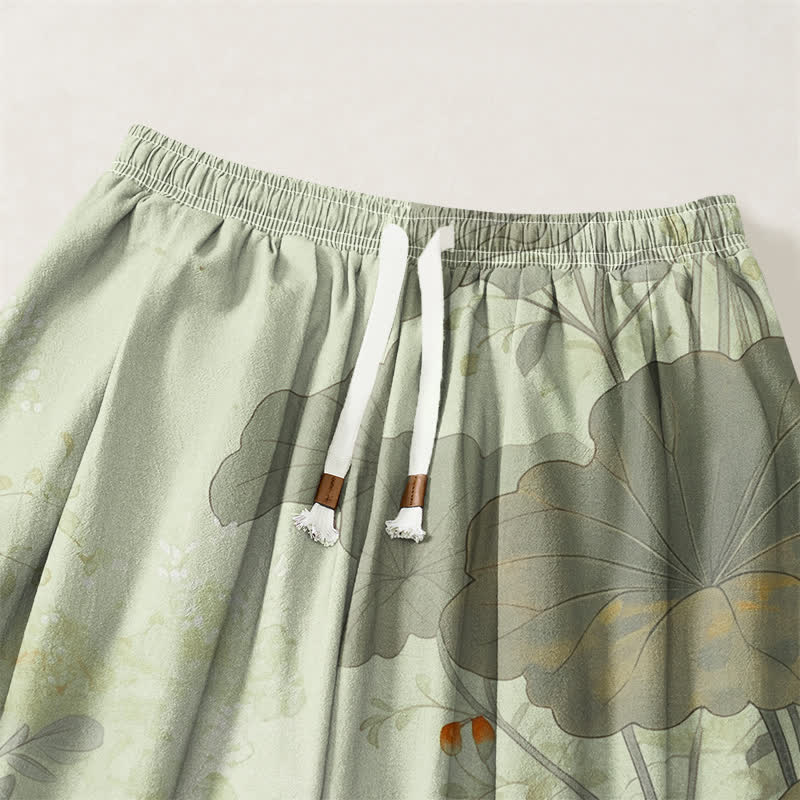 Buddha Stones Pure Cotton Vintage Floral Lotus Cat Pattern Drawstring Men's Harem Pants With Pockets - image 9