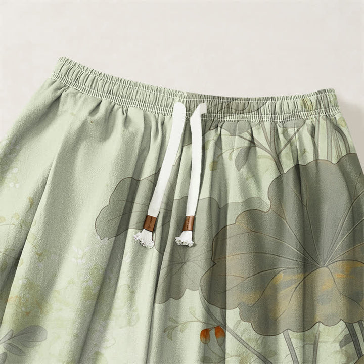 Buddha Stones Pure Cotton Vintage Floral Lotus Cat Pattern Drawstring Men's Harem Pants With Pockets - image 9