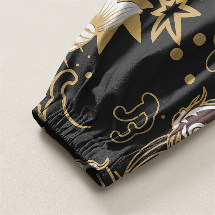 Buddha Stones Pure Cotton Koi Fish Ocean Waves Pattern Drawstring Men's Harem Pants With Pockets - image 4