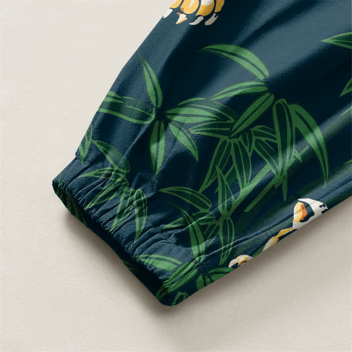 Buddha Stones Pure Cotton Tiger Tropical Leaf Pattern Drawstring Men's Harem Pants With Pockets - image 16
