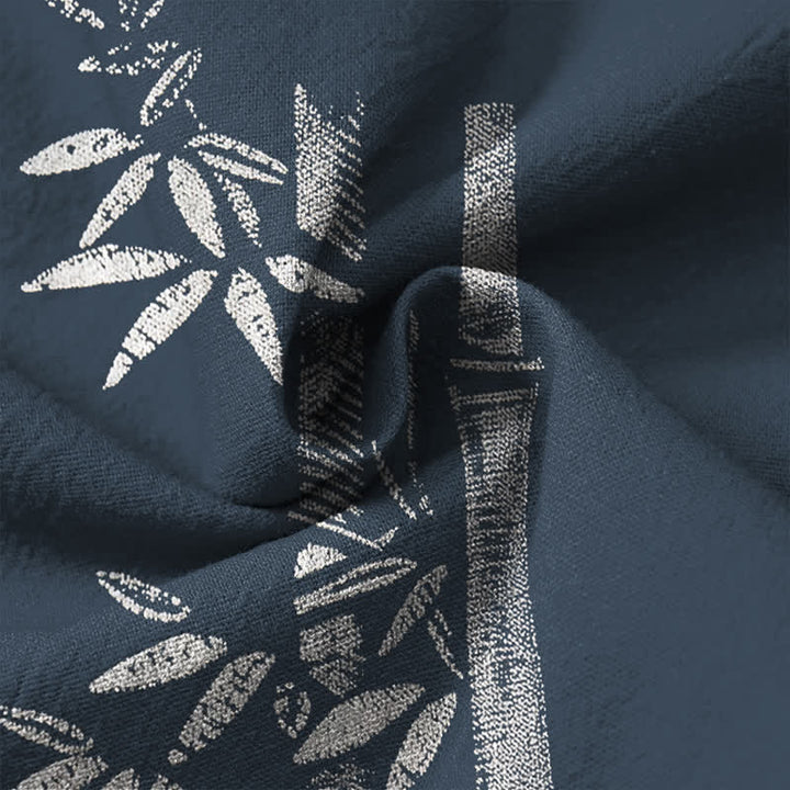 Buddha Stones Cotton White Bamboo Pattern V-Neck Buttons Men's Long Sleeve Shirts - image 6