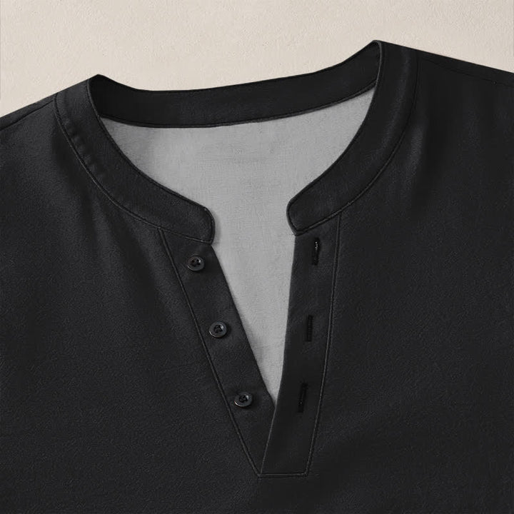 Buddha Stones Cotton White Bamboo Pattern V-Neck Buttons Men's Long Sleeve Shirts - image 18