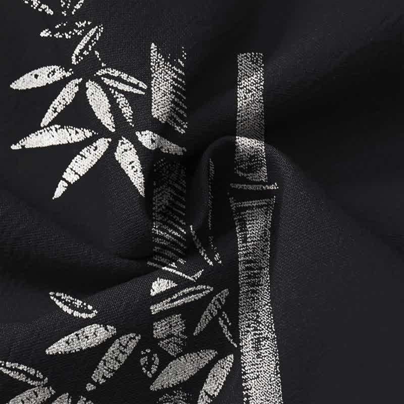 Buddha Stones Cotton White Bamboo Pattern V-Neck Buttons Men's Long Sleeve Shirts - image 20