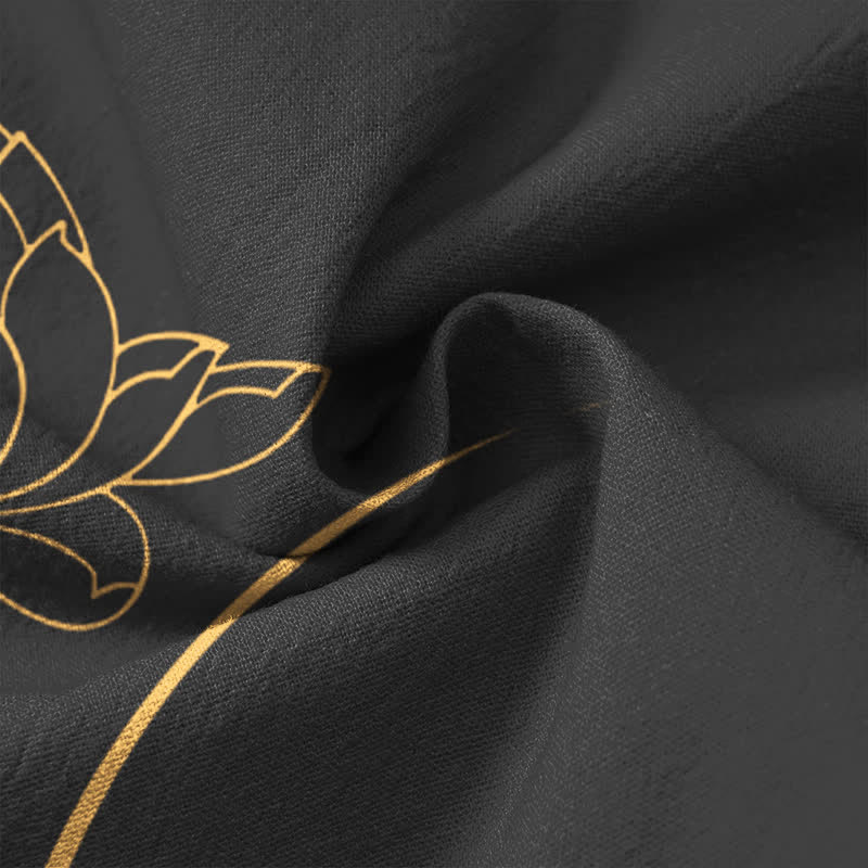 Buddha Stones Cotton Crane Lotus Pattern V-Neck Buttons Men's Long Sleeve Shirts - image 13