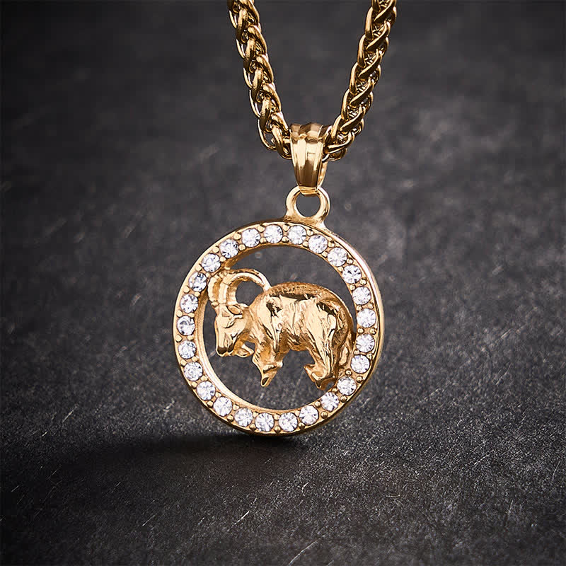 Buddha Stones Titanium Steel Chinese Zodiac Goat Dragon Tiger Ox Luck Pendant Necklace - Goat - image 0