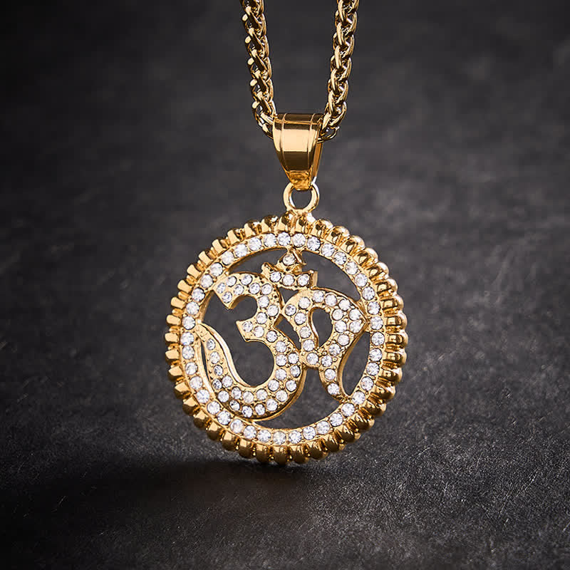 Buddha Stones Titanium Steel OM Pendant Necklace for Strength and Mindfulness - Gold - image 0