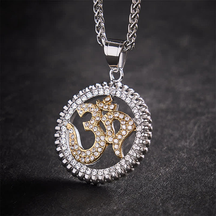 Buddha Stones Titanium Steel OM Pendant Necklace for Strength and Mindfulness - Two-Tone - image 9