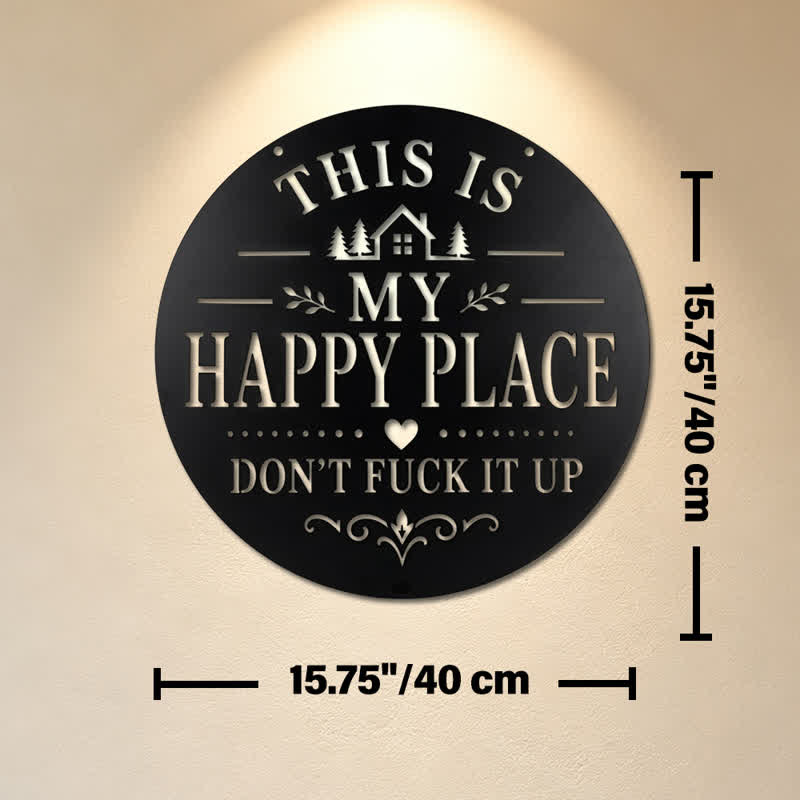 Buddha Stones "This Is My Happy Place" Quote Round Metal Iron Wall Decor - Approx. 40cm x 40cm x 0.1cm / 15.75in x 15.75in x 0.04in - image 6