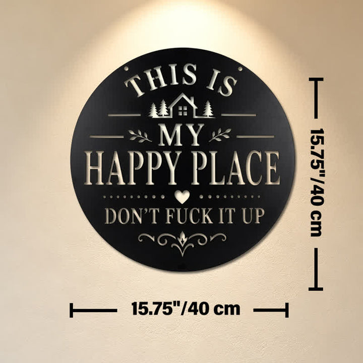 Buddha Stones "This Is My Happy Place" Quote Round Metal Iron Wall Decor - Approx. 40cm x 40cm x 0.1cm / 15.75in x 15.75in x 0.04in - image 6