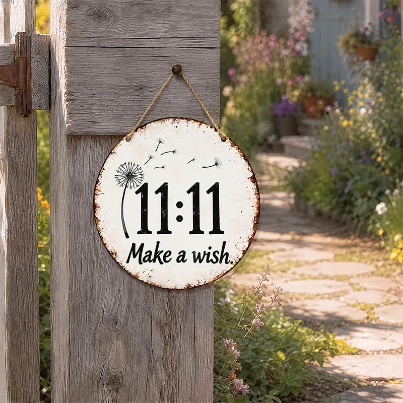 Buddha Stones Vintage 11:11 Make A Wish Angel Number Round Metal Iron Meaningful Symbols Wall Art - image 3