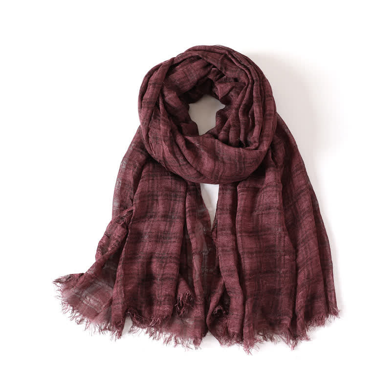 Buddha Stones Spring Fall Textured Checked Draped Men's Scarf - Maroon - image 6