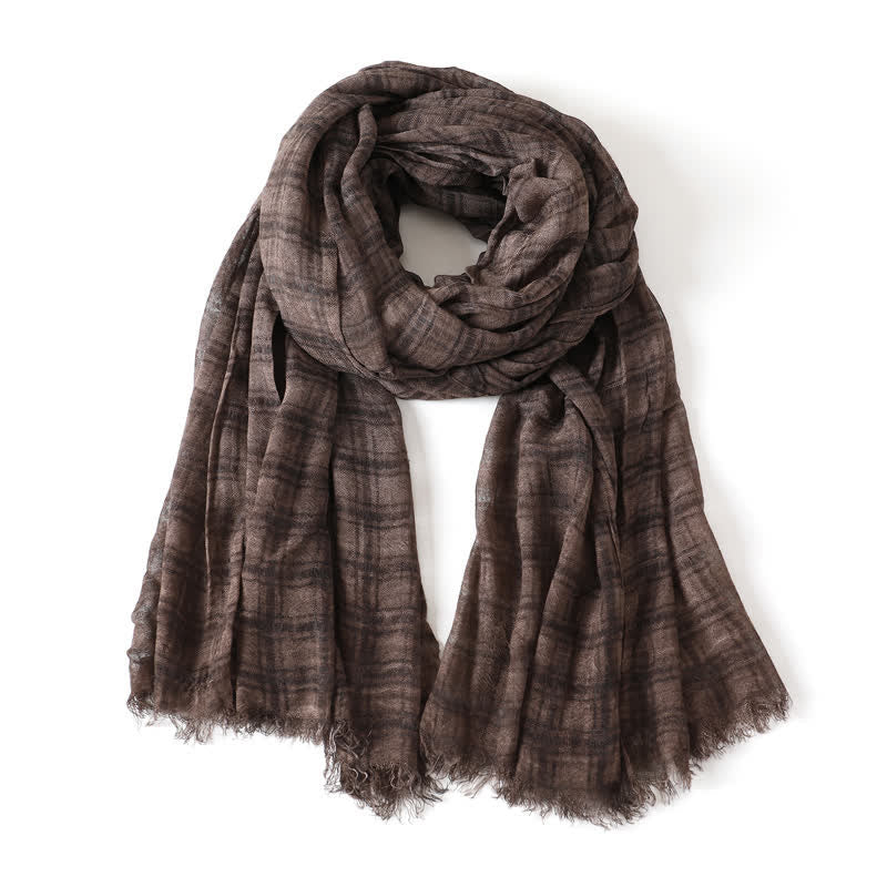 Buddha Stones Spring Fall Textured Checked Draped Men's Scarf - SaddleBrown - image 10