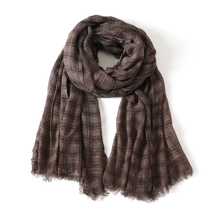 Buddha Stones Spring Fall Textured Checked Draped Men's Scarf - SaddleBrown - image 10